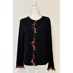 Susan Bristol Women Size L Black Vintage Button Front Embroidery Cardigan Boho
